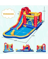Mecale 9-in-1 Inflatable Bounce Castle with Waterslide Splash Pool for Yard Garden Party Gift