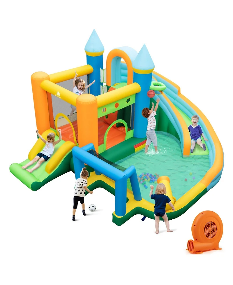 Inflatable Water Slide Blowup Bounce House with Dual Slides and Splash Pool (Without Blower)