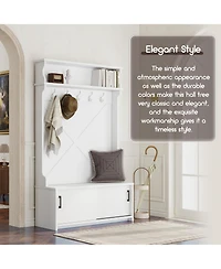 Boyel Living Hall Tree with Top Shelf and Storage Bench, Hallway Shoe Cabinet with Sliding Doors, Coat Rack with 5 Hanging Hooks for Entryways Hallway