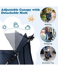 Folding Pet Stroller with Storage Basket and Adjustable Canopy