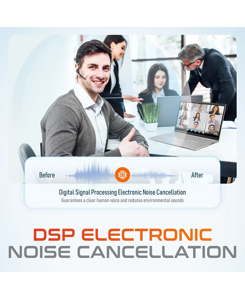 Delton Wireless Headset for Computer with Charging Case, Bluetooth Headset with Noise-Cancelling Mic, Specially Designed for Ms Team, Zoom, Google Mee