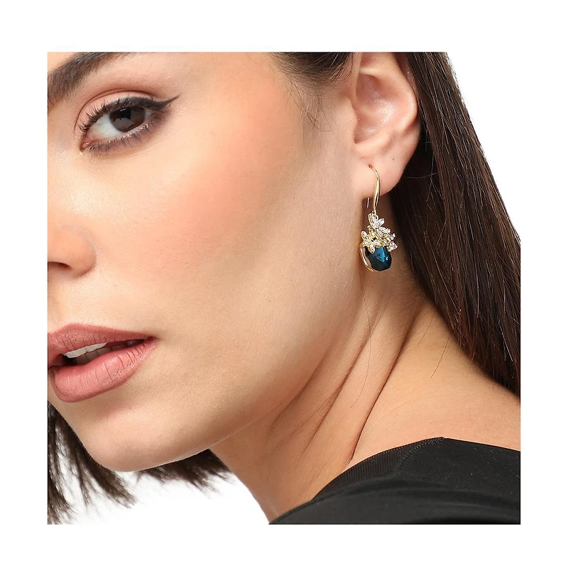 Sohi Women's Green Embellished Flower Drop Earrings