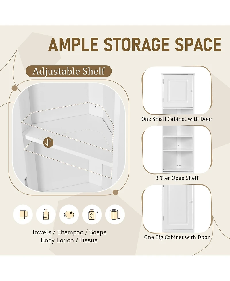 Casainc 66.9"H Tall Corner Cabinet with 2 Doors, Adjustable Shelves, Multi-Functional Storage