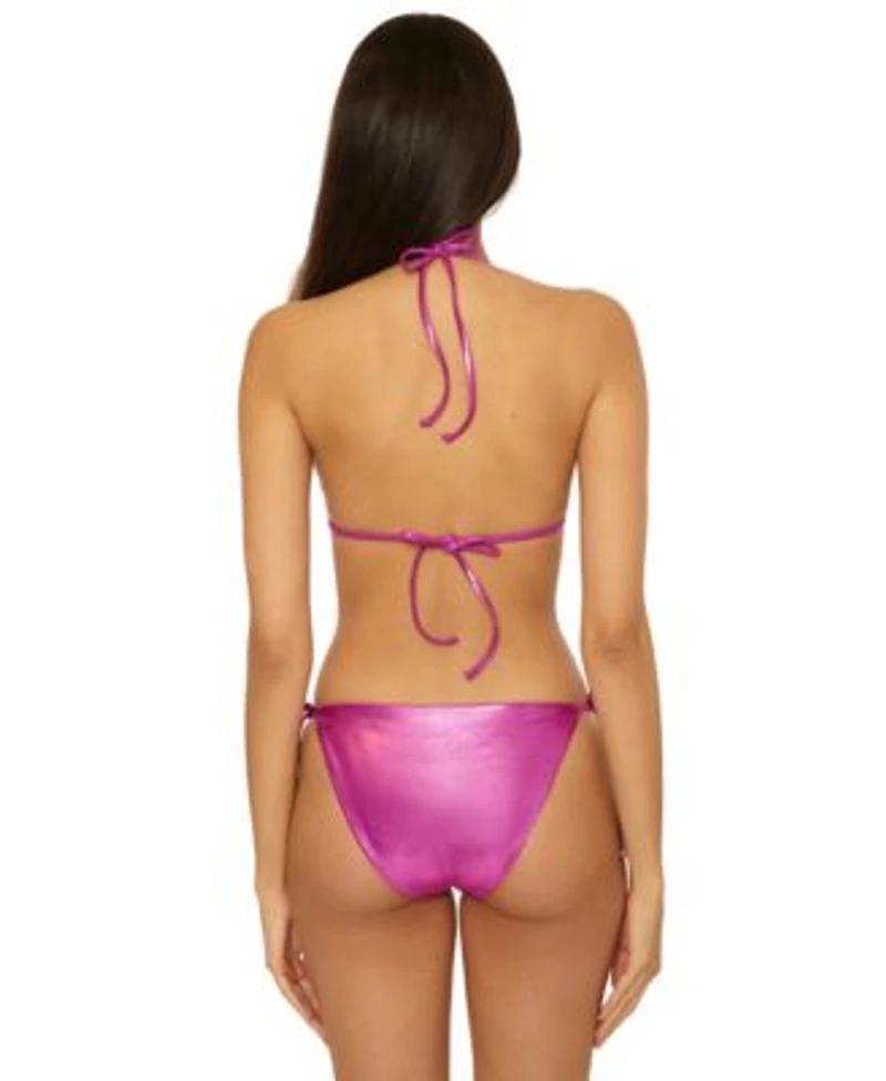 Becca Womens Liquid Metal Triangle Bikini Top Side Tie Bottoms