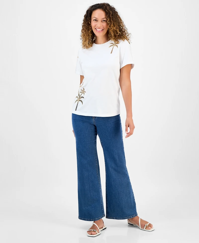 I.n.c. International Concepts Petite Cotton Palm Crewneck Tee, Exclusively at Macy's