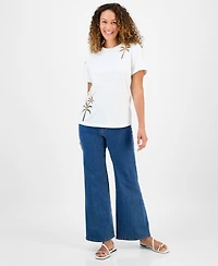 I.n.c. International Concepts Petite Cotton Palm Crewneck Tee, Exclusively at Macy's