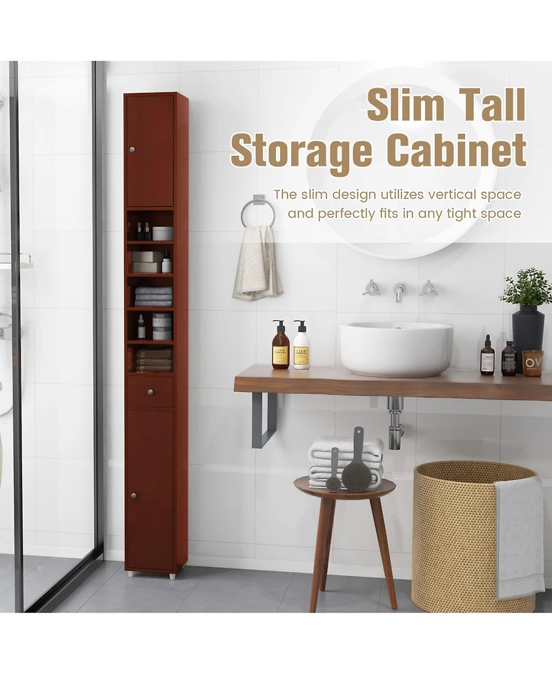Volenca Freestanding Slim Bathroom Cabinet with Drawer and Adjustable Shelves