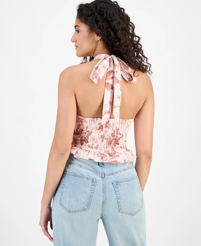 En Saison Women's Sedona Halter-Neck Ruffle-Trim Top