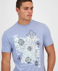 Guess Men's Faded Flower Short Sleeve Logo Graphic T-Shirt
