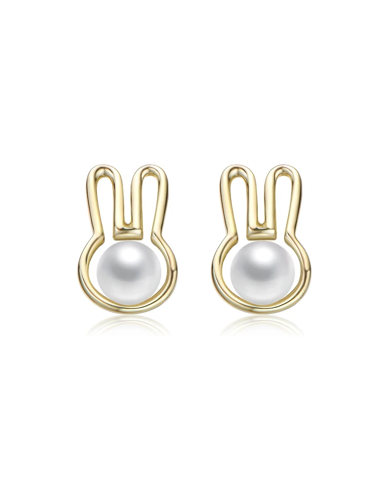 Kids 14K Gold Plated with White Pearl Bunny Stud Earrings