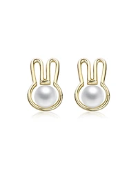 Kids 14K Gold Plated with White Pearl Bunny Stud Earrings
