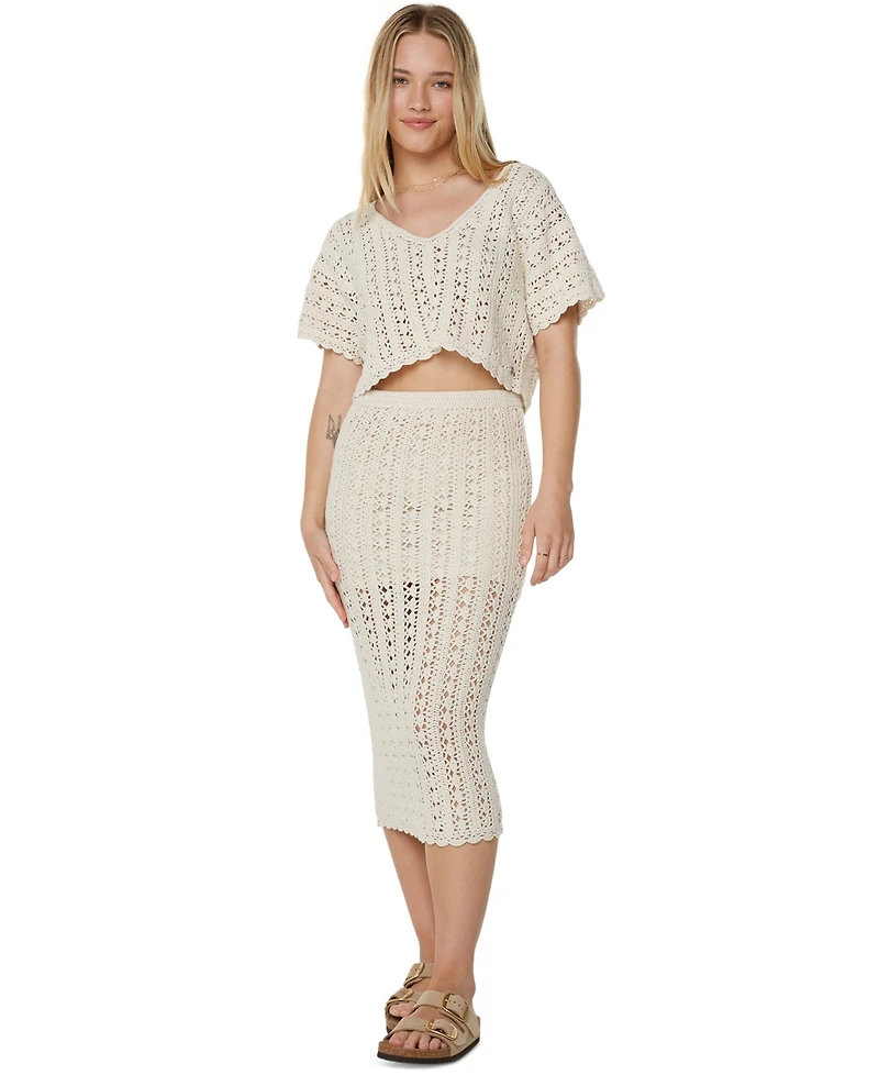 Roxy Juniors' Sea Swirl Crochet Cotton Top