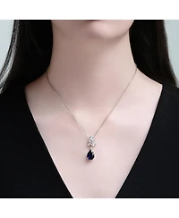 White Gold Plated with Colored Cubic Zirconia Teardrop Cluster Pendant Necklace