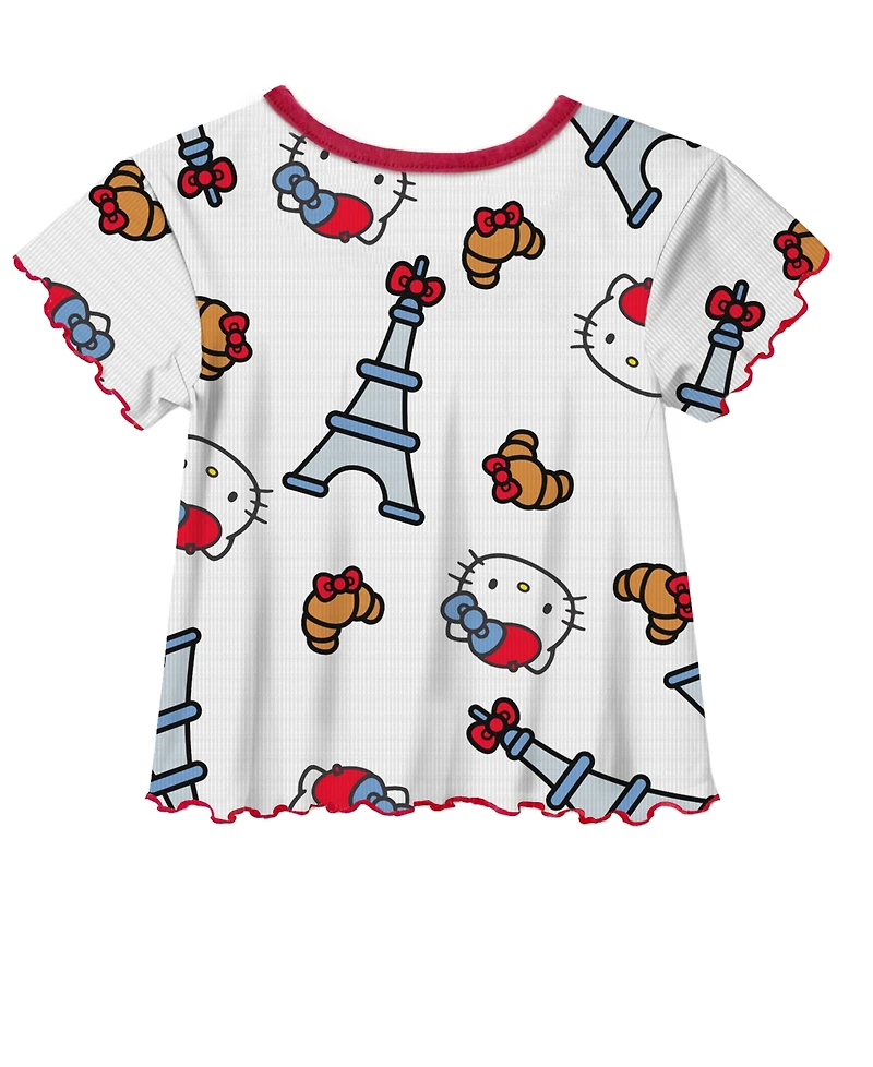 Hello Kitty Toddler and Little Girls 2-Piece T-Shirt Denim Overall Set