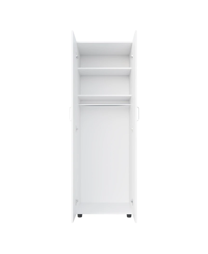 London Armoire, Two Shelves, Rod, Double Door Cabinet Armoire, White