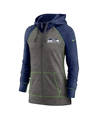 Nike Women's Heather Charcoal Seattle Seahawks Plus Size Gym Vintage Raglan Full-Zip Hoodie