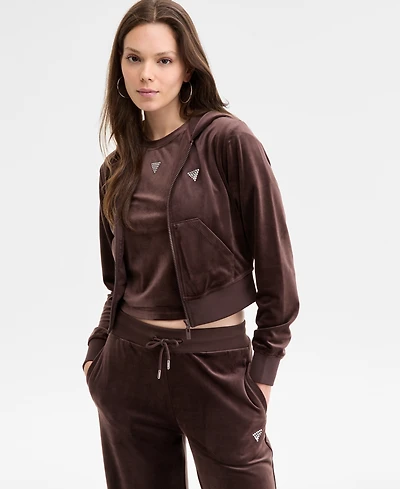 Guess Women's Couture Cropped Velour Hoodie