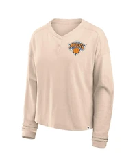 Fanatics Women's Natural New York Knicks Boxed Out Drop Fashion Long Sleeve T-Shirt