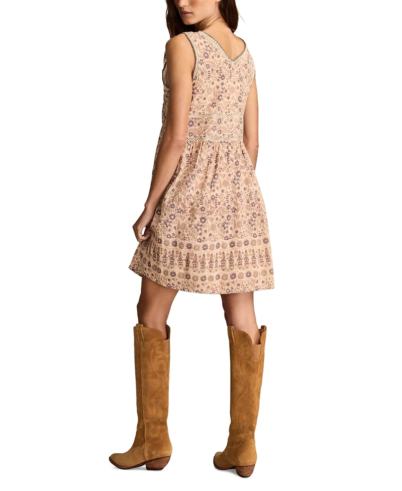 Lucky Brand Women's Cotton Floral V-Neck Mini Dress