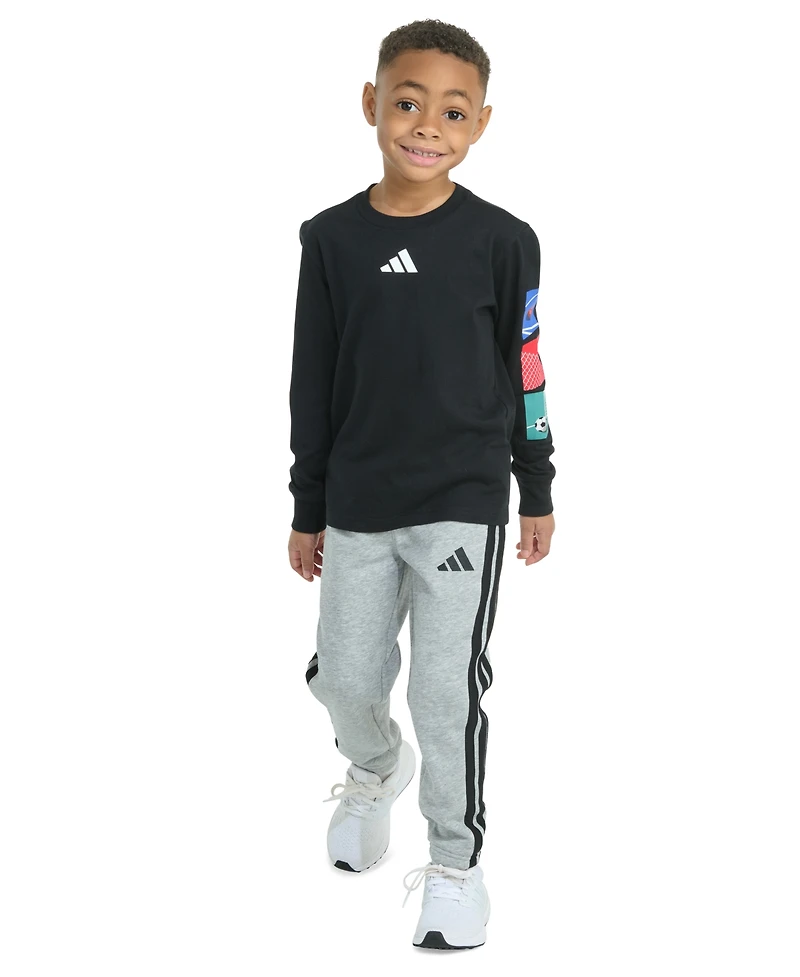 adidas Toddler & Little Boys Long-Sleeve Graphic T-Shirt Jogger Pants, 2 Piece Set