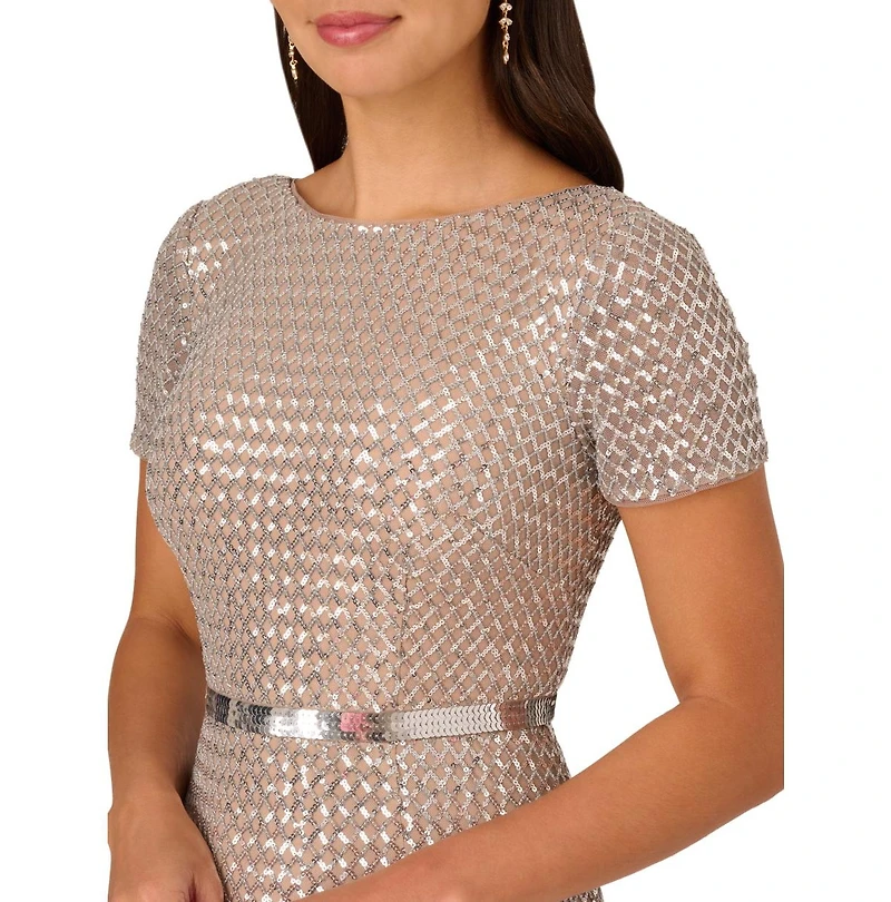 Adrianna Papell Women's Beaded Mesh Column Dress
