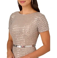 Adrianna Papell Women's Beaded Mesh Column Dress