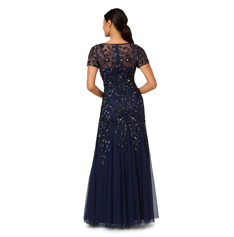 Adrianna Papell Floral-Beaded Gown
