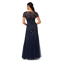 Adrianna Papell Floral-Beaded Gown
