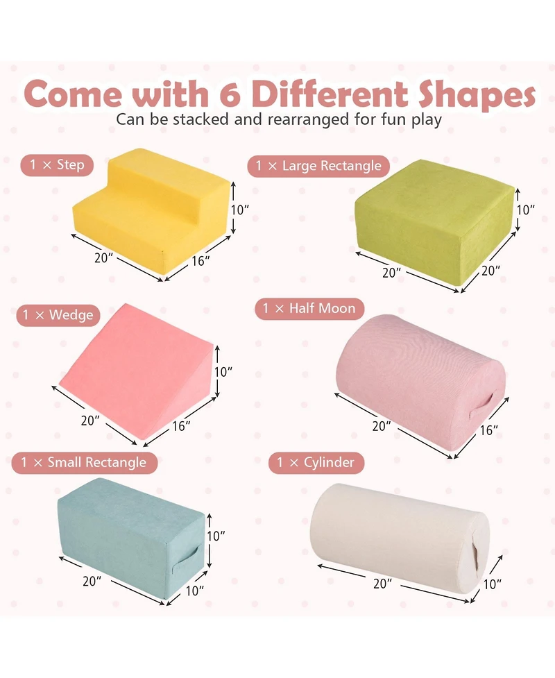 Slickblue Kids 6-Piece Climbing Blocks with 30D High-Density Foam and Carrying Handles