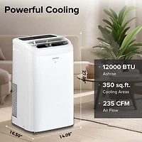 Zafro 12,000 Btu Portable Air Conditioner, Quiet 44dB, Fast Cooling, WiFi Control, Dehumidifier, Fan, 24H Timer, Easy Setup for Home/Office