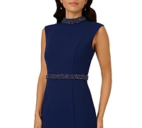 Adrianna Papell Petites Mock-Neck Crepe Midi Dress