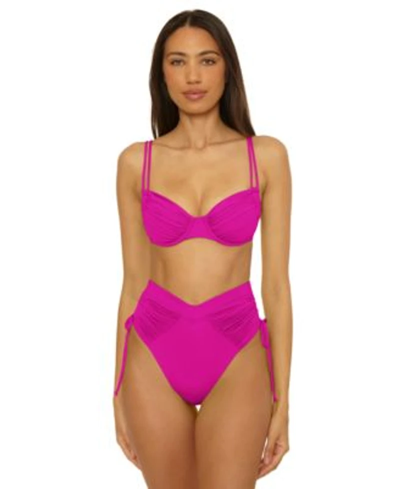 Becca Womens Color Code Underwire Bikini Top Shirred High Waist Bottoms