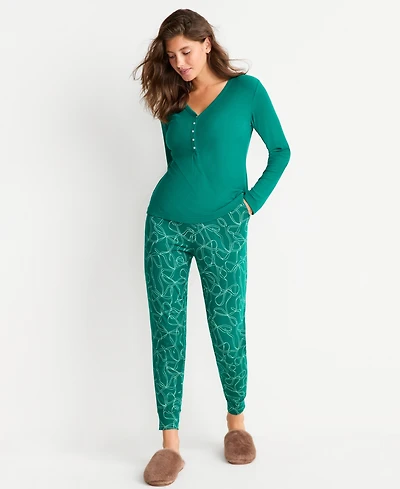 State of Day Women's Long-Sleeve Ribbed Henley Sleep Top Xs-3X, Created for Macy's