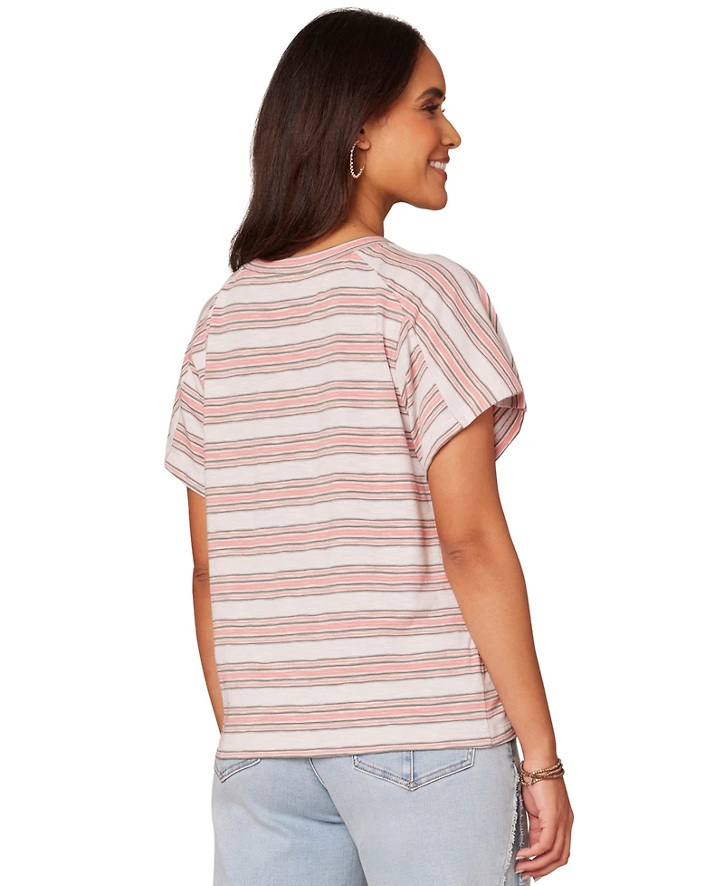 Democracy Petite Crewneck Side-Pleated Short-Sleeve Top