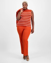 Tahari Asl Plus Striped Mock-Neck Sleeveless Sweater