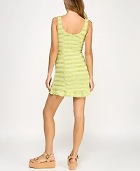 Crystal Doll Juniors' Stretch Lace Ruffled Short Sheath Dress