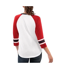 G-iii 4Her by Carl Banks Women's White/Red Bubba Wallace Top Team V-Neck 3/4 Sleeve T-Shirt