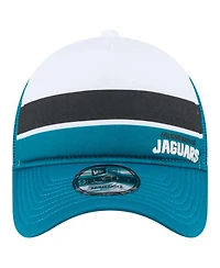 New Era Men's White/Teal Jacksonville Jaguars Color Block 9FORTY A-Frame Trucker Adjustable Hat