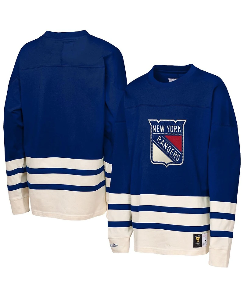 Mitchell & Ness Big Boys and Girls Blue New York Rangers Chainstitch Heavyweight Long Sleeve T-Shirt