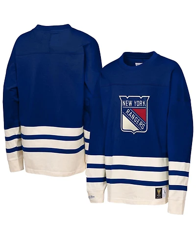 Mitchell & Ness Big Boys and Girls Blue New York Rangers Chainstitch Heavyweight Long Sleeve T-Shirt