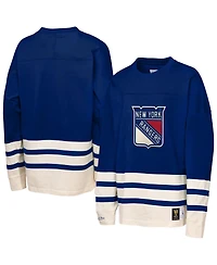 Mitchell & Ness Big Boys and Girls Blue New York Rangers Chainstitch Heavyweight Long Sleeve T-Shirt