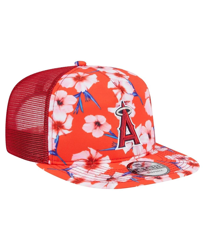 New Era Men's Red Los Angeles Angels Adventure Pattern Golfer Trucker Snapback Hat