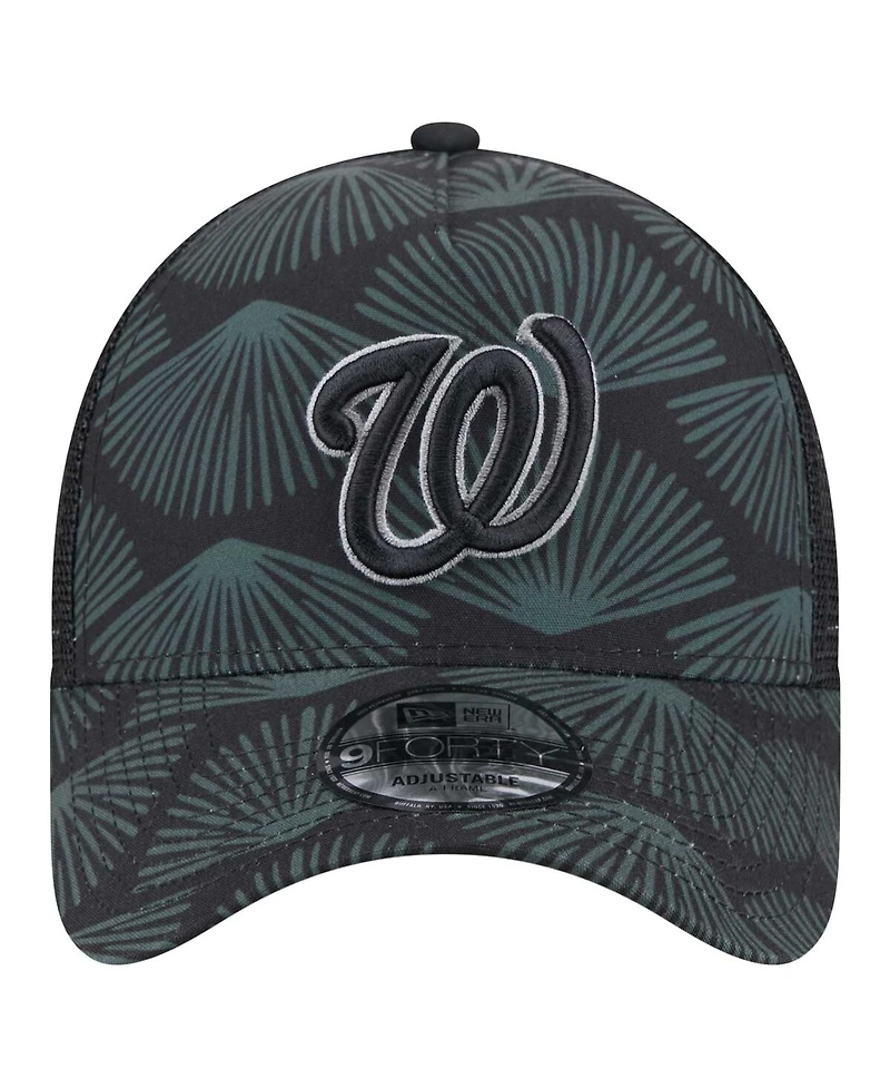 New Era Men's Black Washington Nationals 9FORTY A-Frame Trucker Adjustable Hat