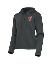 Antigua Women's Pewter New York Mets Contemporary Quarter-Zip Hoodie Sweatshirt
