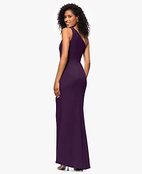 Betsy & Adam Petite One-Shoulder Ruched Gown