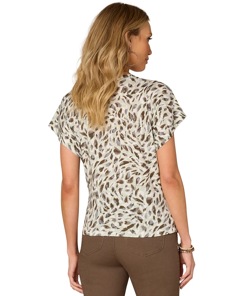Democracy Petite Printed Side-Twist Short-Sleeve Top