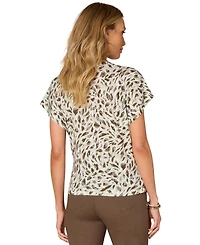 Democracy Petite Printed Side-Twist Short-Sleeve Top