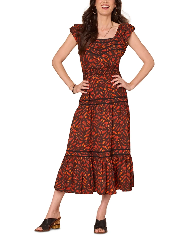 Democracy Petite Printed Flutter-Sleeve Tiered Dress