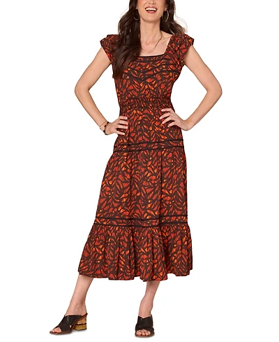 Democracy Petite Printed Flutter-Sleeve Tiered Dress