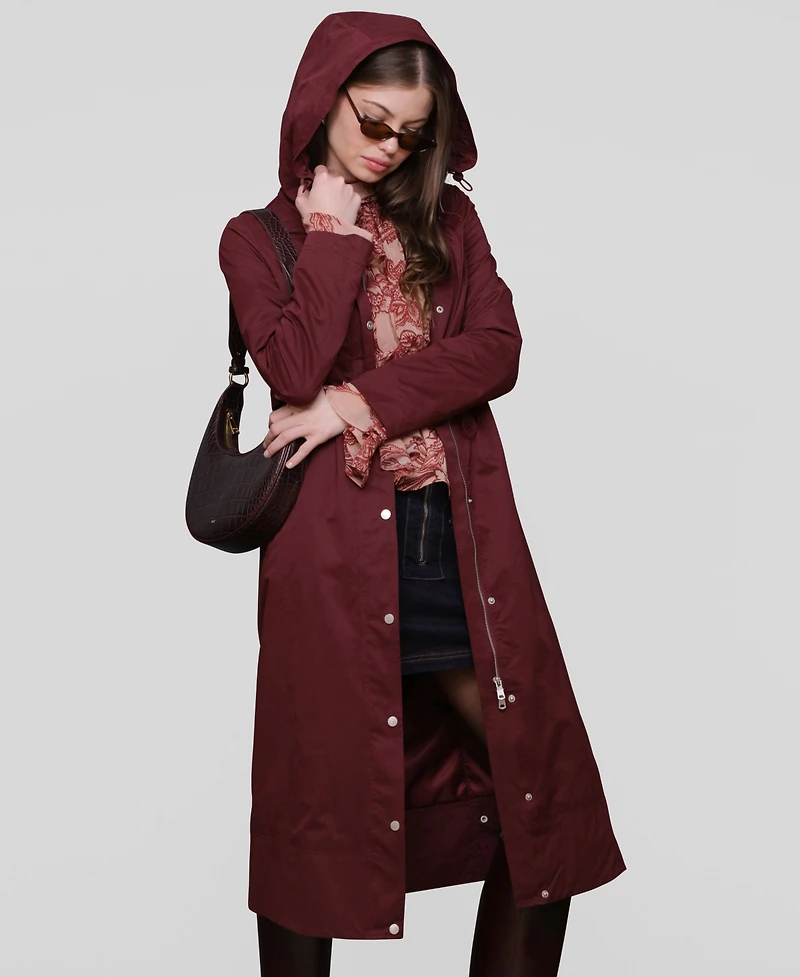 Avec Les Filles Women's Hooded Canvas Maxi Coat